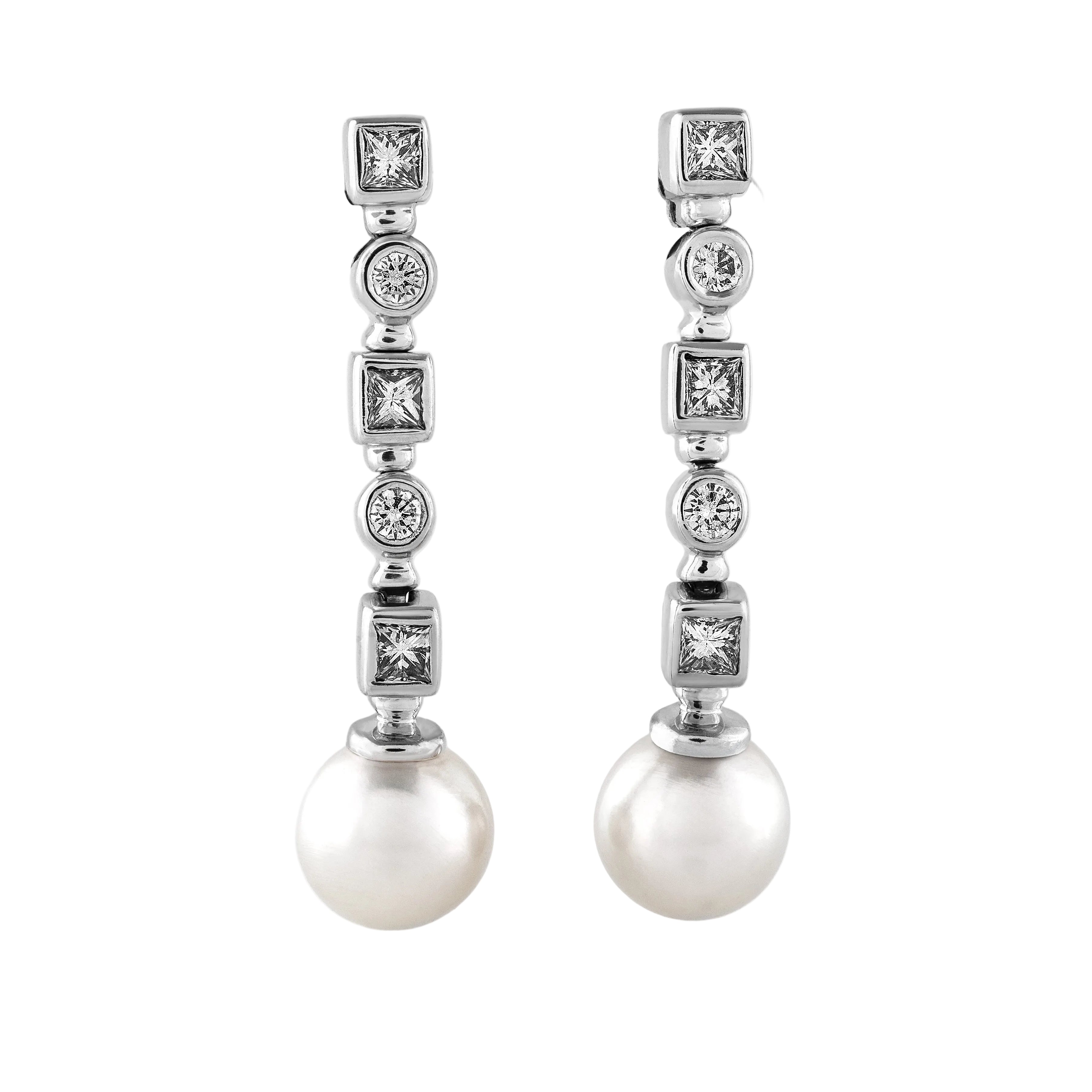 Gold Pearl Diamond Earrings 03048