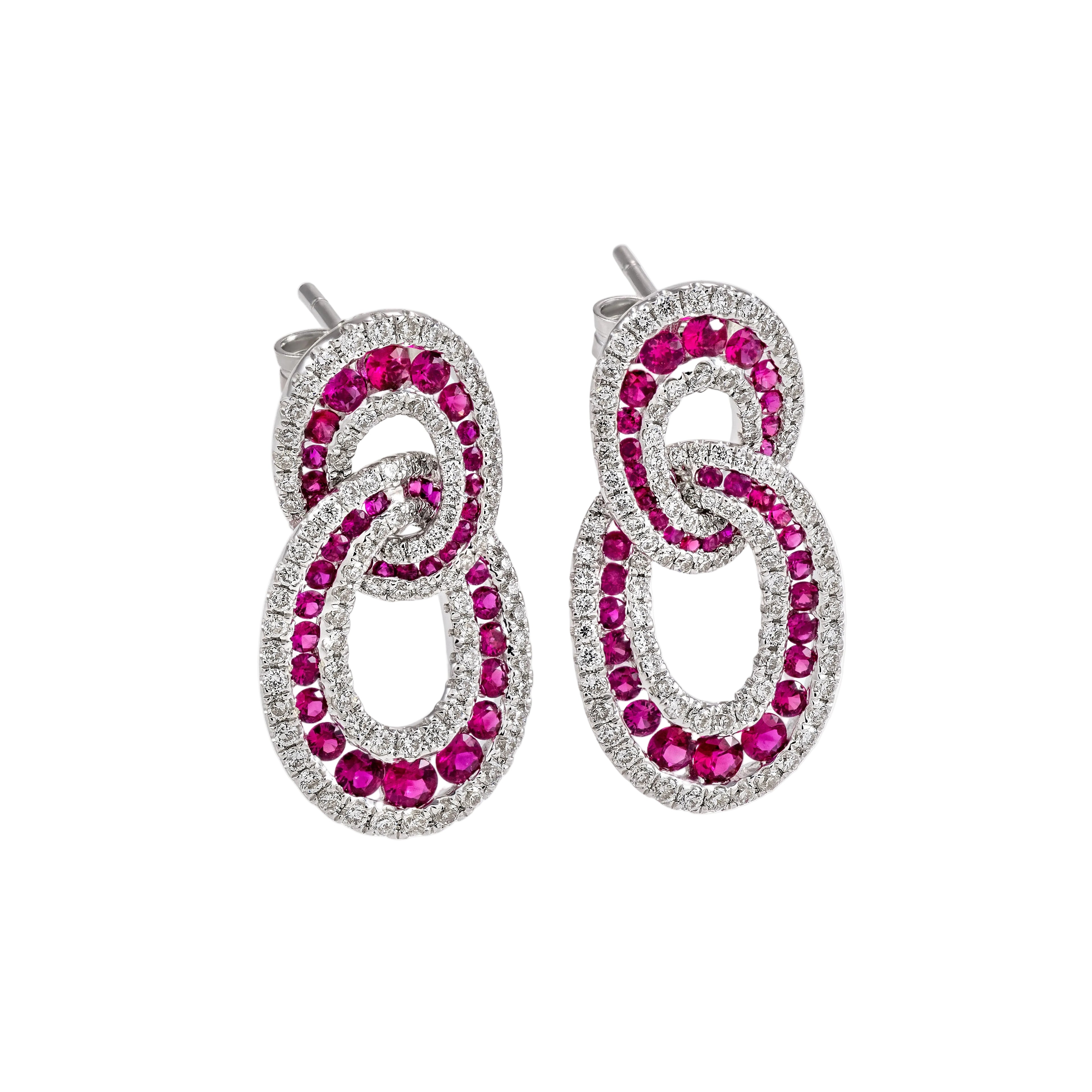 Gold Ruby Diamond Earrings 03130