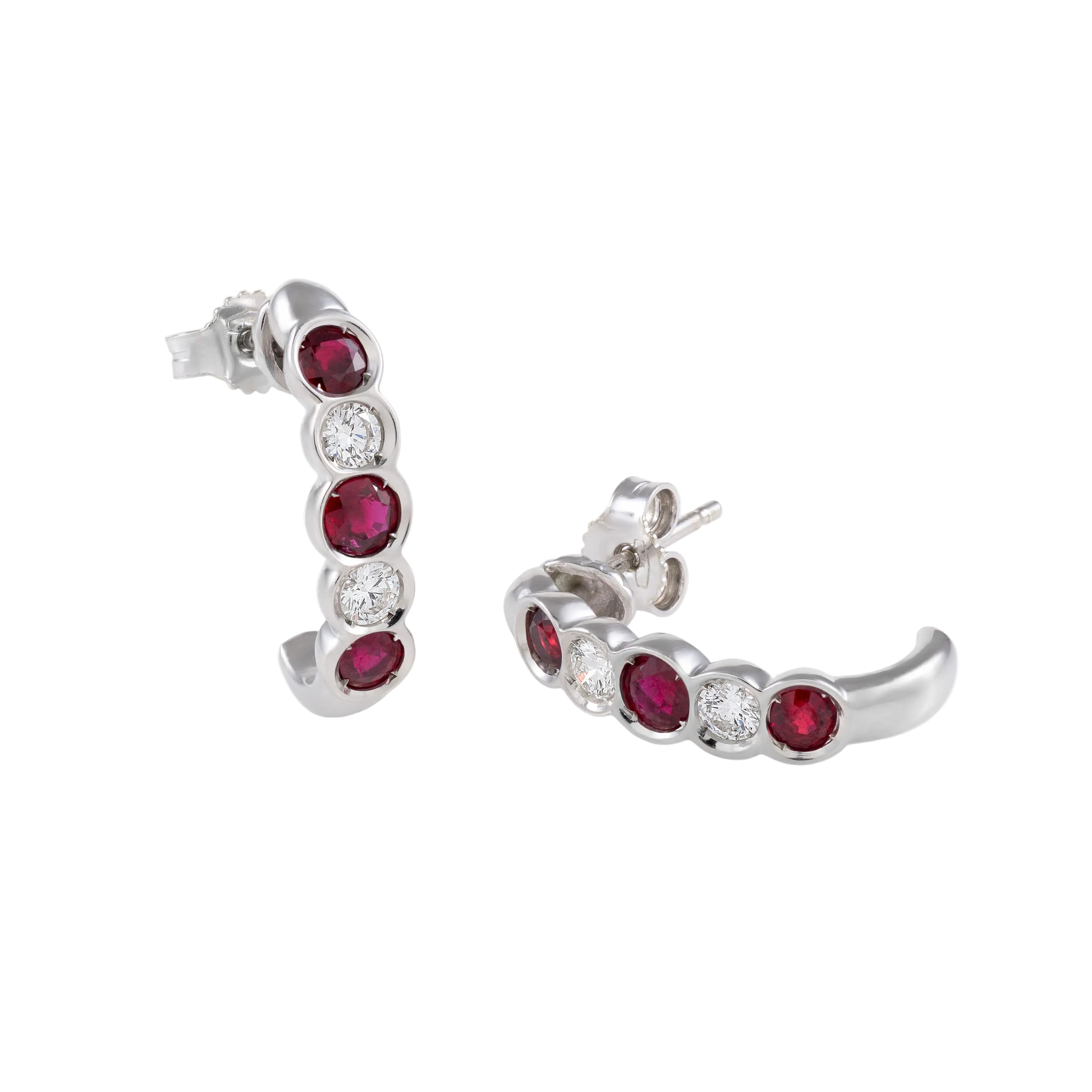 Gold Ruby Diamond Earrings 03085